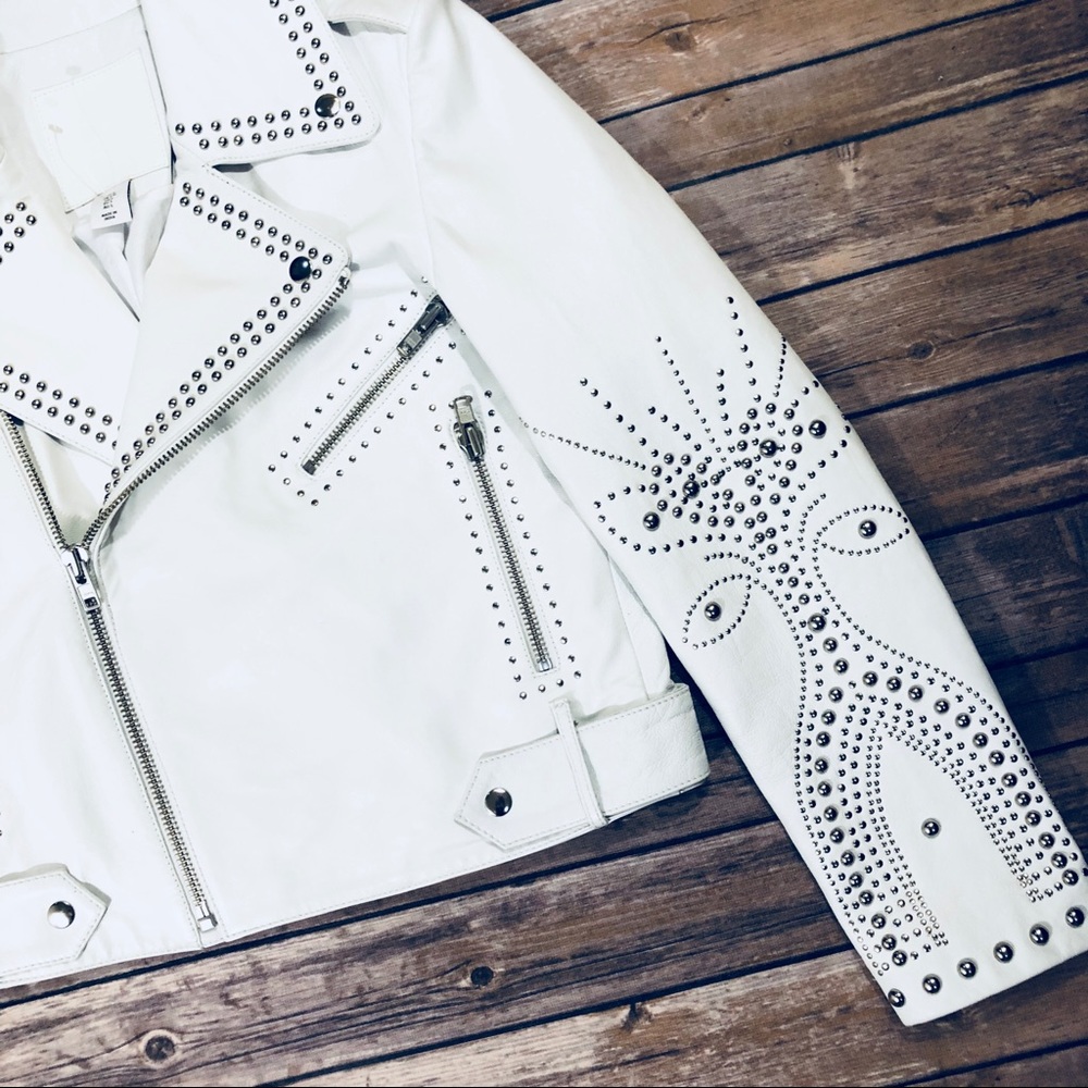 BELLE VERE white leather silver studded mot jacket - Picture 4 of 8
